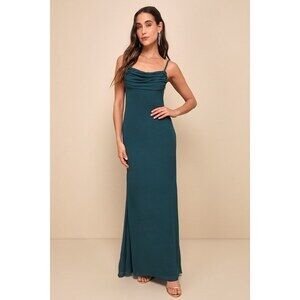 Lulus Captivated Emerald Green Cowl Neck Maxi Dress - Size 4